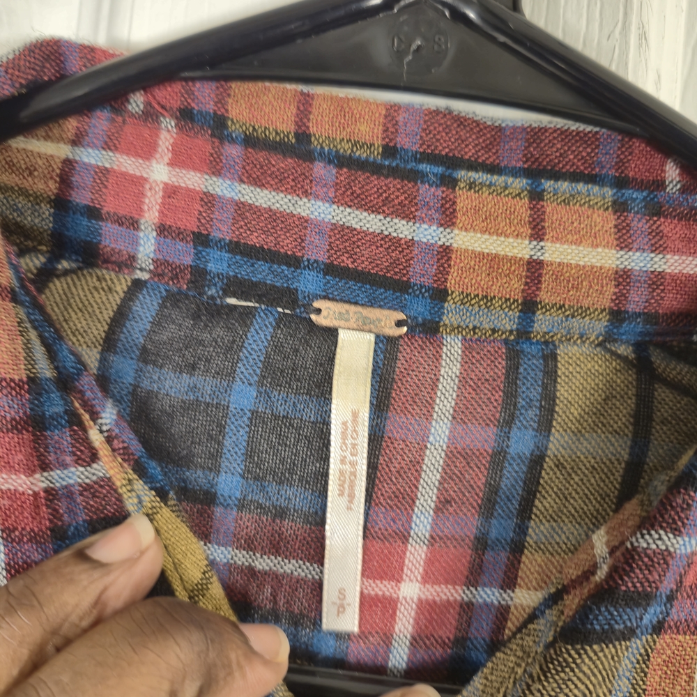 Free People Plaid Flannel Button-Up Shirt Size S - Picture 6 of 7